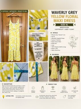 Waverly Grey Yellow Floral Maxi Dress XL Sleeveless Ruffle Hem Cottagecore